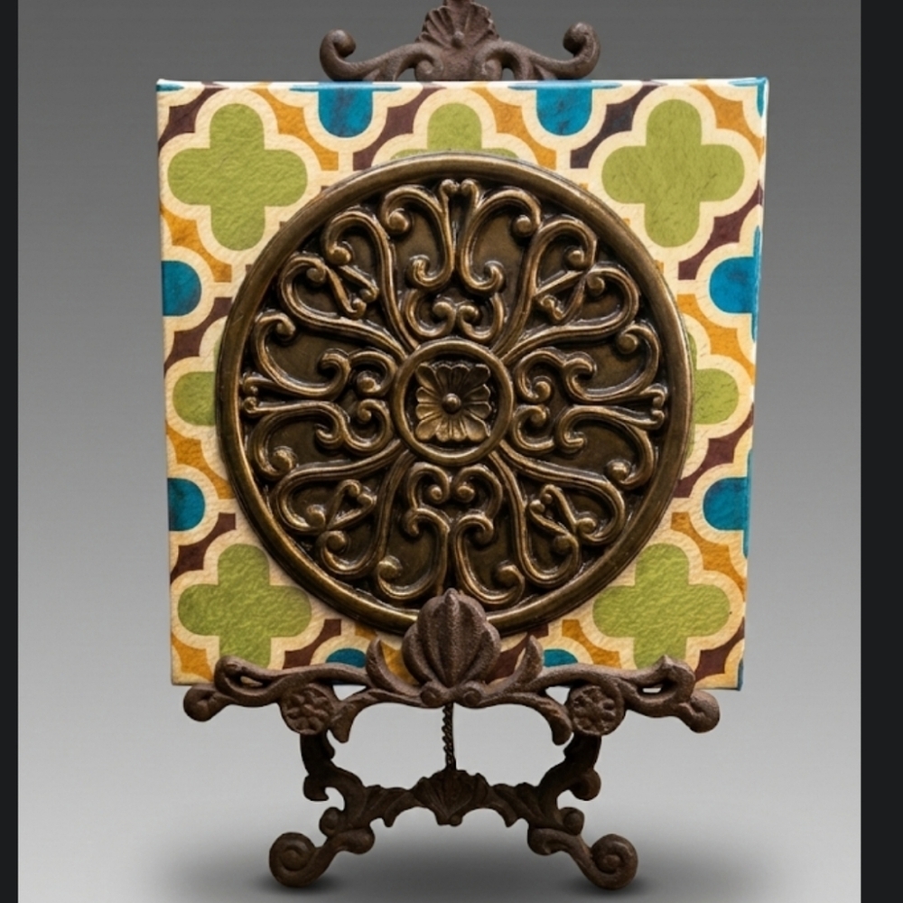 Bronze and Colorful Patterned Wall Art